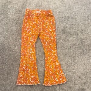 Zara 3-4 Floral Orange Kids Bell-Bottom Pants